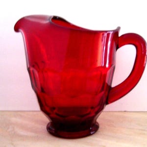 Vintage Ruby Red Viking Georgian Glass Pitcher Ice Lip/ MCM