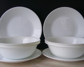 8 Pc. Corelle by Corning  4 White Cereal Bowls and 4 White Bread or Dessert Plates/ Microwavable, Made in U.S.A.