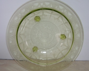 Vintage Anchor Hocking Uranium Footed Glass Bowl Cameo Ballerina Three Footed / Soft Green/ Hocking Glass