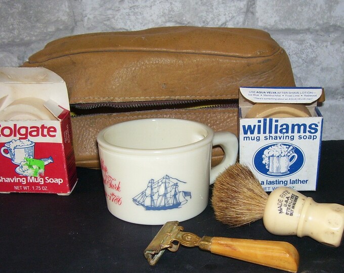 Vintage Old Spice Shaving Cup / Made Rite Shaving Brush /schick Bakelite Razor Two Shaving Mug