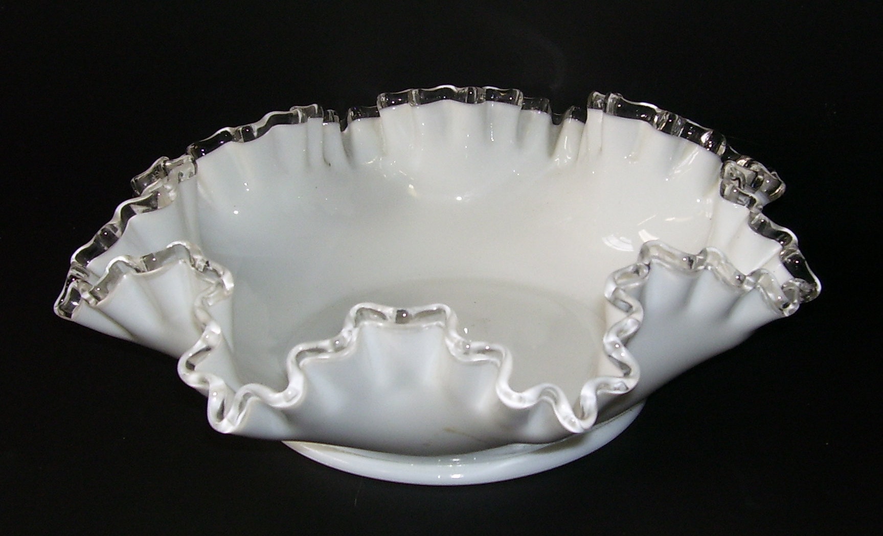Fenton White Milk Glass Bowl Opalescent Ruffled Edge Vintage | Etsy