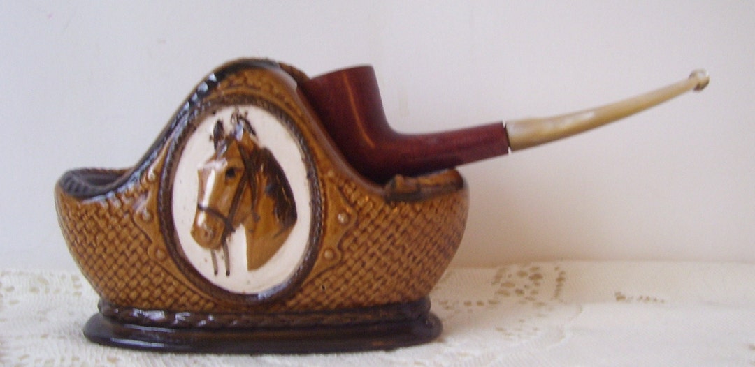 Vintage Ceramic Double Pipe Holder With Acrylic Stem Pipe Western