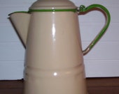 Cream and Green Enamel Coffee Pot - Camping Coffee Maker - Country Kitchen