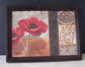 Sign of Times Framed Red Poppy Wall Decor/ Embossed Center Piece/ Wall Decor/ Floral Design