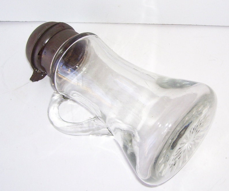 Antique Glass Syrup Pitcher With Round Metal Lift Lid Country Etsy