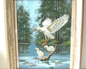 Art Mid-century Framed Turner Egret Print Framed Picture of Swans