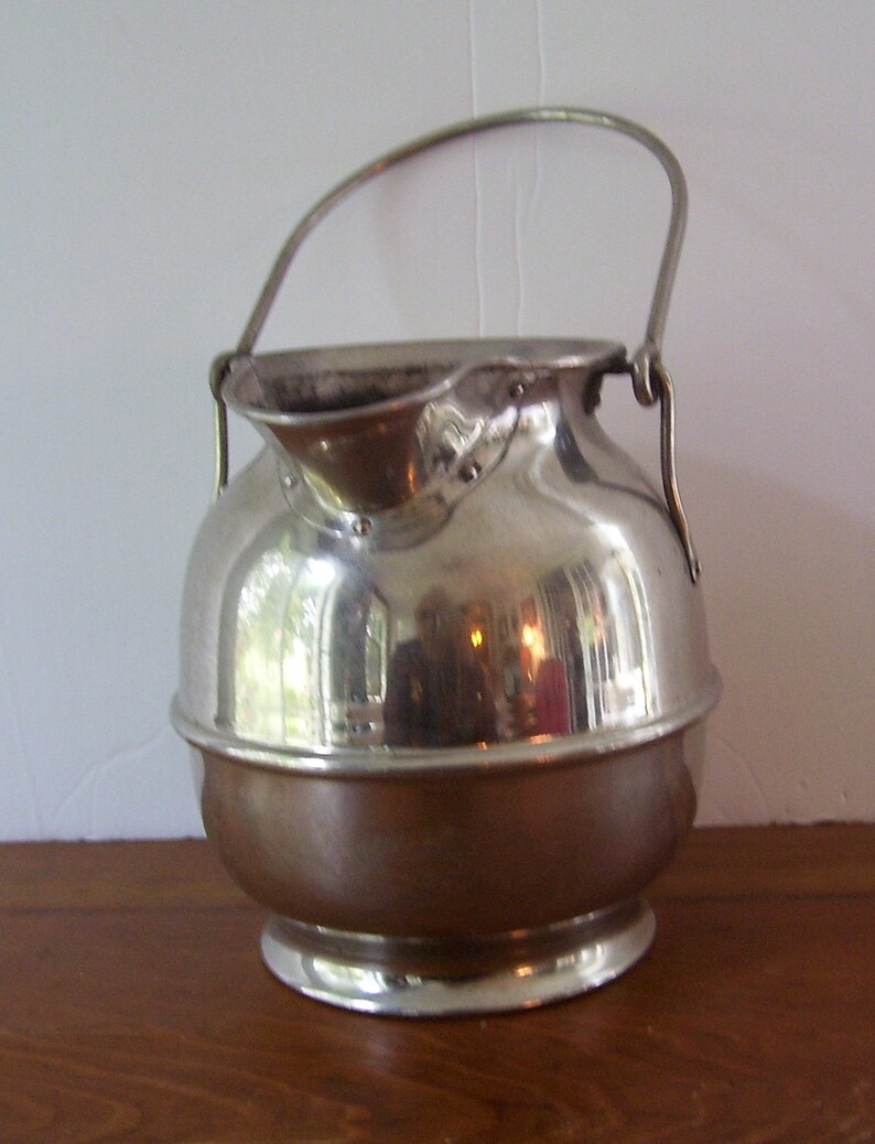 Vintage White Metal Beer Pitcher, - Swing Handle - Pouring Spout - Grip ...