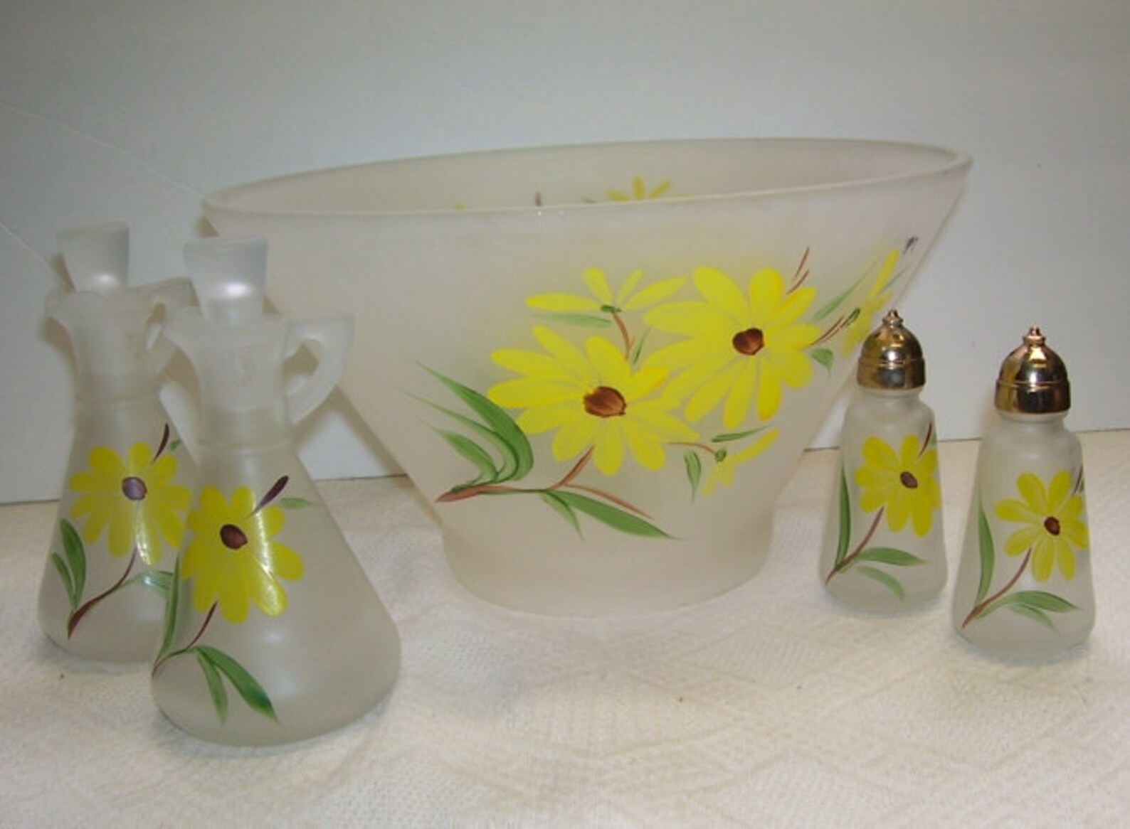Anchor Hocking Frosted Glass Salad Bowl With Vinegar and Oil Etsy