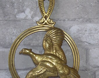 Vintage Brass Pheasant Trivet Wall Decor, 11 " , Game Bird, Sportsman Lodge, Lodge, Game Decor, Cabin Decor