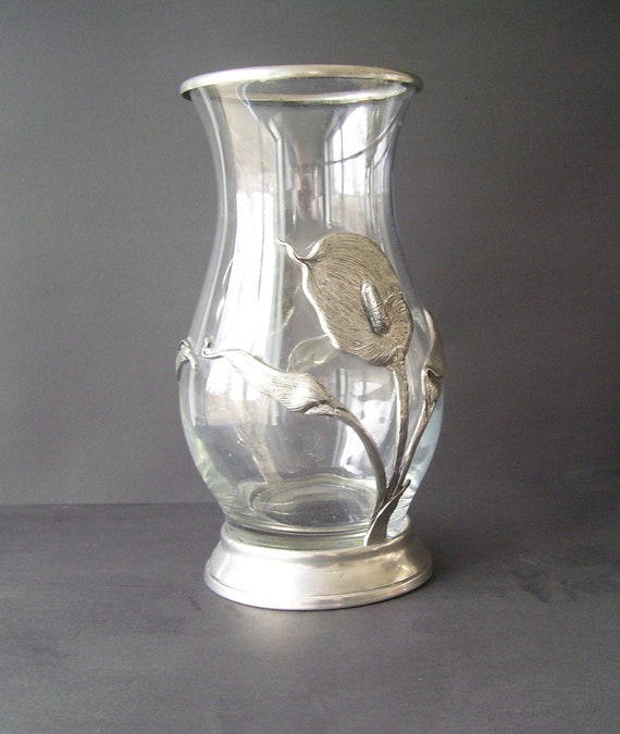 Etain Pewter Trumpet And Glass Flower Vase Made In Italy Etsy
