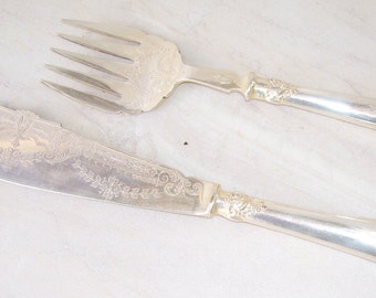 Walker and Hall Fancy Silver Plate Knife and Ford / W.&HS /  Silversmith/RdH/ Gift. English Cuttlery