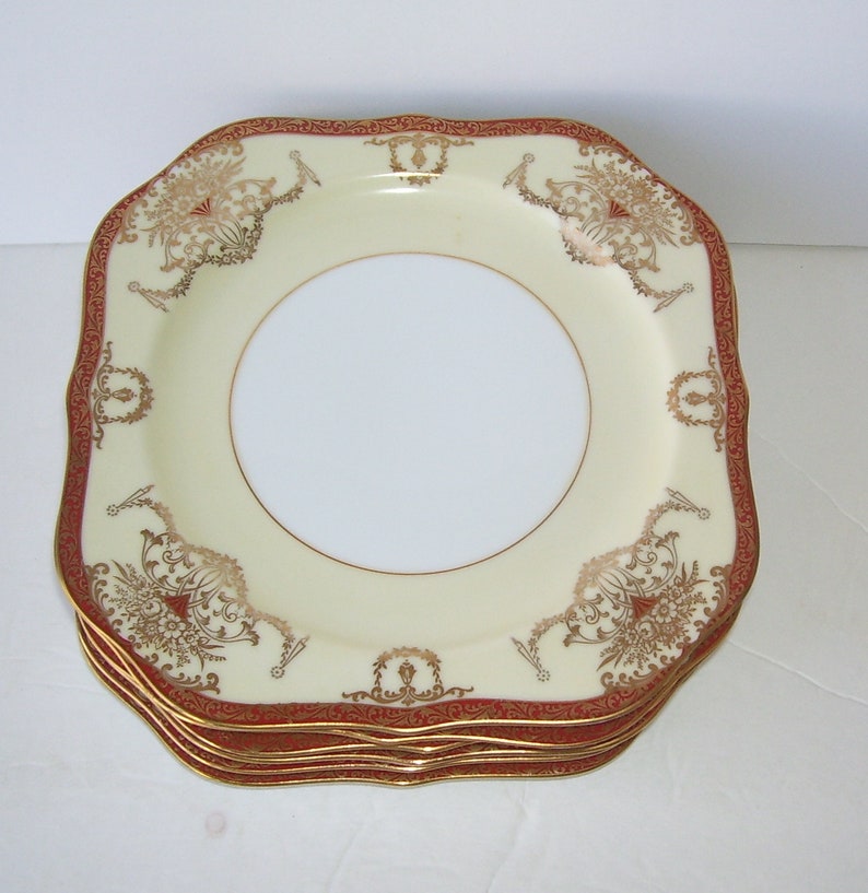 Noritake Square Plates, Gold Trimmed 6 Noritake Dominant Hand Painted Morimura Bros Salad or Dessert Plates