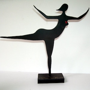 Dancing Ballerina Statue Black Cast Iron, Pink Heart On The Front-Ballet Dancer-