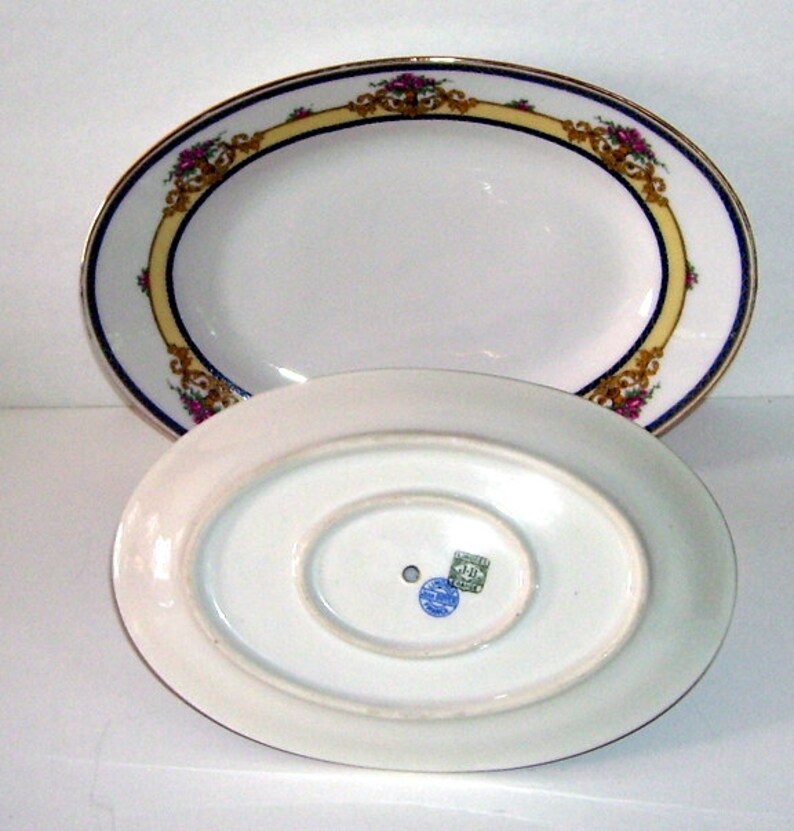 Antique Jean Boyer Limoges France, Porcelain Gravy Boat with Attached Under Plate, Matching Small Platter, French Porcelain, J. Boyer Artist image 2