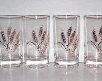 Homer Laughlin 6 Wheat Juice Glasses - 4 Oz. Gold Color Trimmed Wheat - Gold Edge - 4 Inch  High