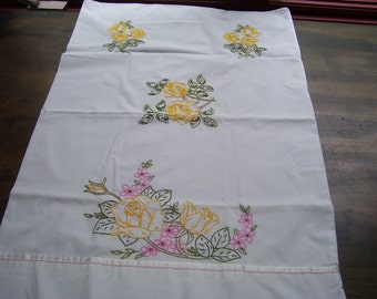 Hand Embroidered Yellow Roses Pillow Cases – Cotton Bedding Pair