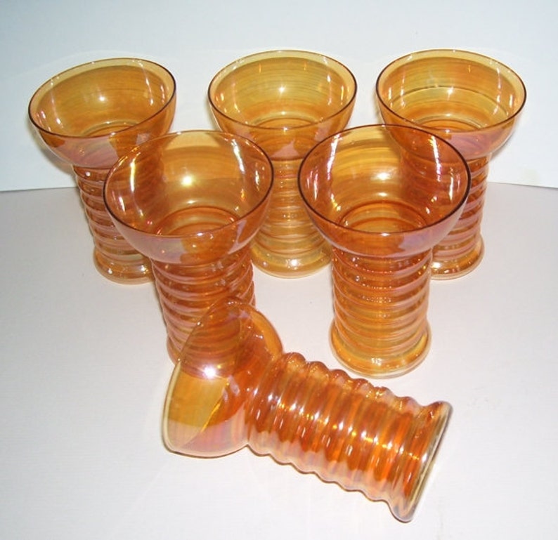 6 Ringed Amber Colored Glass Tumblers or Glasses Drinking Etsy