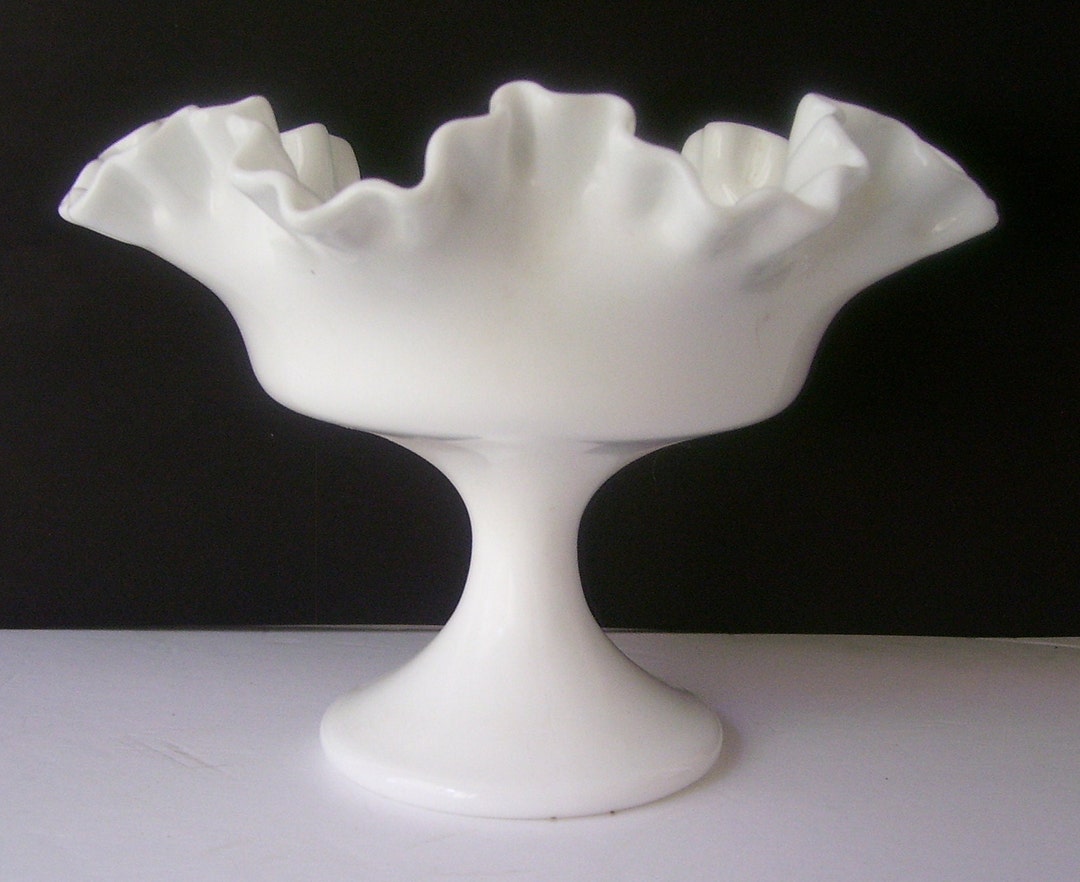 Fenton White Milk Glass Pedestal Candy Dish Vintage Holiday Decor Etsy