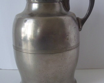 Antique 1909 Pitcher Manning and Bowman Hotakold Water Thermos Pitcher - Dated June 1, 1909 -  Flip Lid Pitcher -