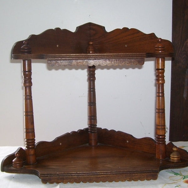 Antique Hanging Oak Corner Wood Arts And Craft Fancy Shelf Art Deco Era
