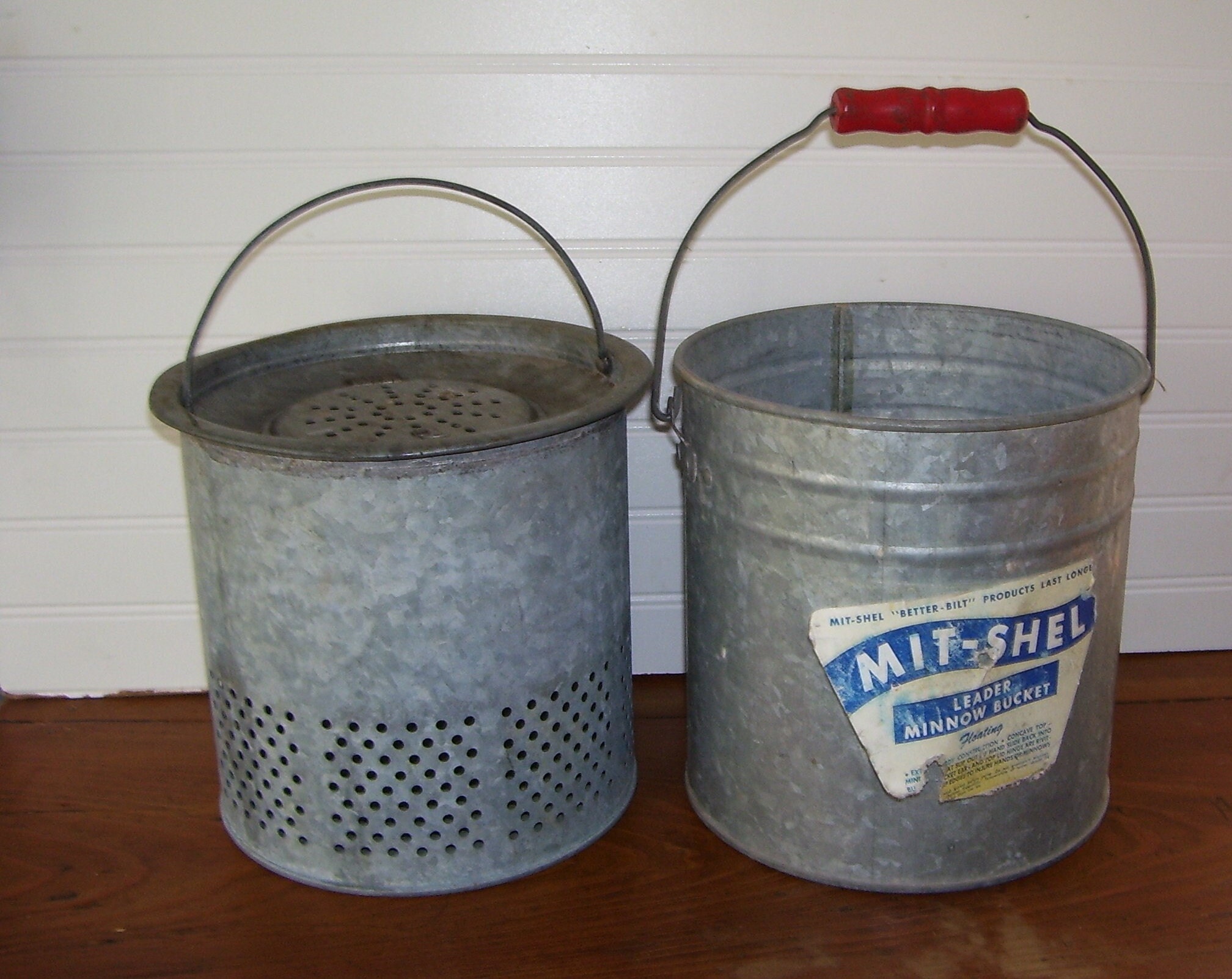 Vintage Metal Minnow / Bait Buckets, Lot Of Three