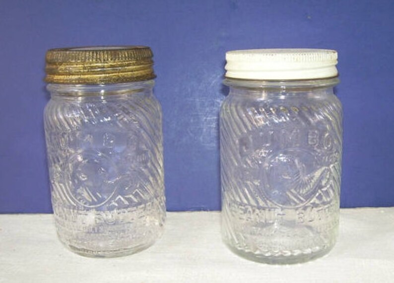 2 Vintage Jumbo Peanut Butter Jars White Lid Reads .43 Cents Etsy