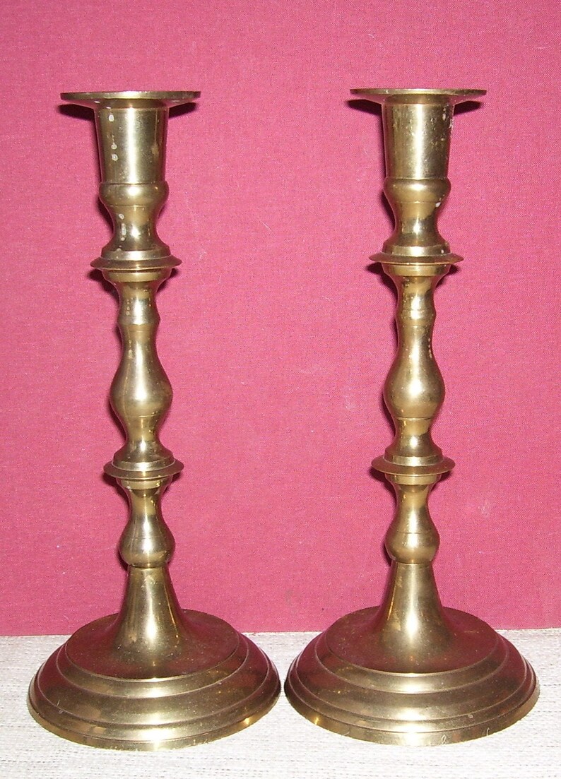 Pair Tall Brass Candle Holders Solid Brass Candleholders Etsy