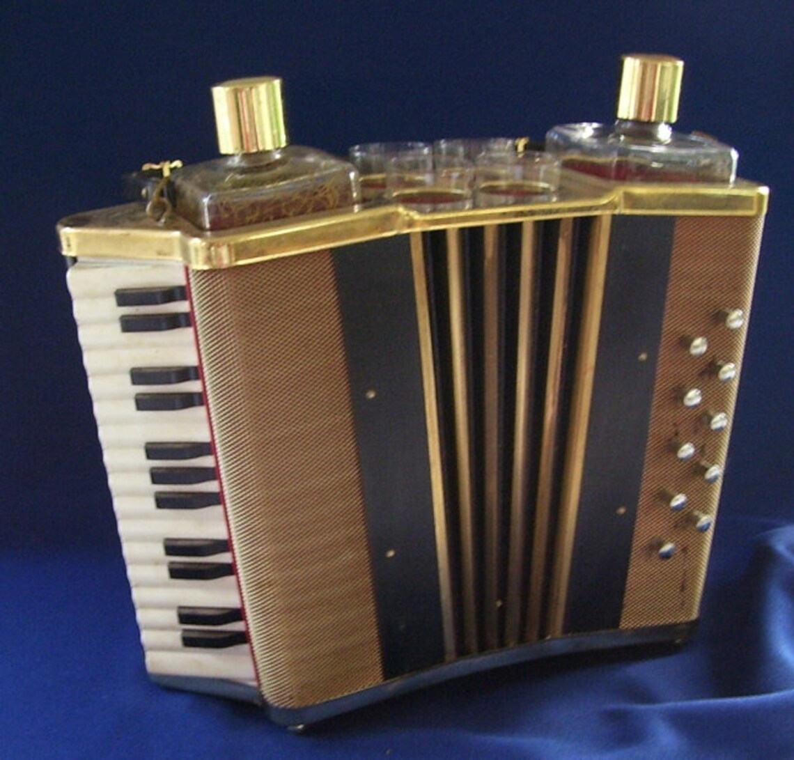 Vintage Accordion Bar Accessories 2 Glass Decanters 4 Shot Etsy