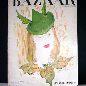 Harper&#39;s Bazaar Sept.1, 1940 - Complete Magazine - Cover by Marcel Vertes - 120 pages - New York Openings