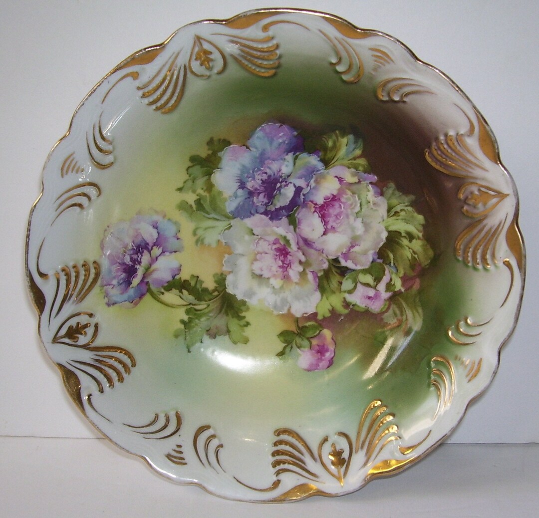 German Porcelain Bowl Gold Trim Marked Ideal Germany German Art Floral Serving Bowl Etsy