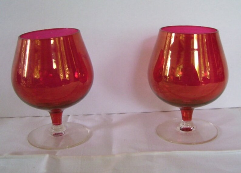 Vintage 2 Cranberry Short Stemmed Drinking Glasses Home Bar Etsy