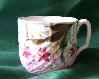 Victorian China Mustache Cup Made in Germany- Floral Porcelain Mustache Cup - Hummingbird Flowers