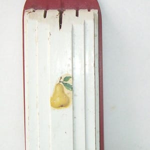 1939 Farm  Wood Wall Hanging Knife Hanger, Holding 5 Knives, Red and White Knife Hanger, Original Label Dated 1939, Rustic Farm House