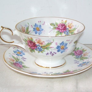 Springfield Bone China Floral Teacup and Saucer, Made in England, Gold Trimmed Teapot English Vintage Teacup Set, English Cottage, image 4