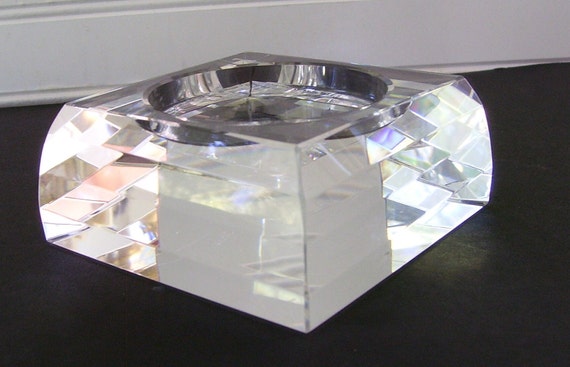 Signed Oleg Cassini Crystal Candle Holders – Modern Square Design 