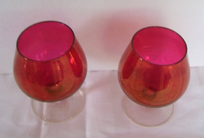 Vintage 2 Cranberry Short Stemmed Drinking Glasses Home Bar Etsy