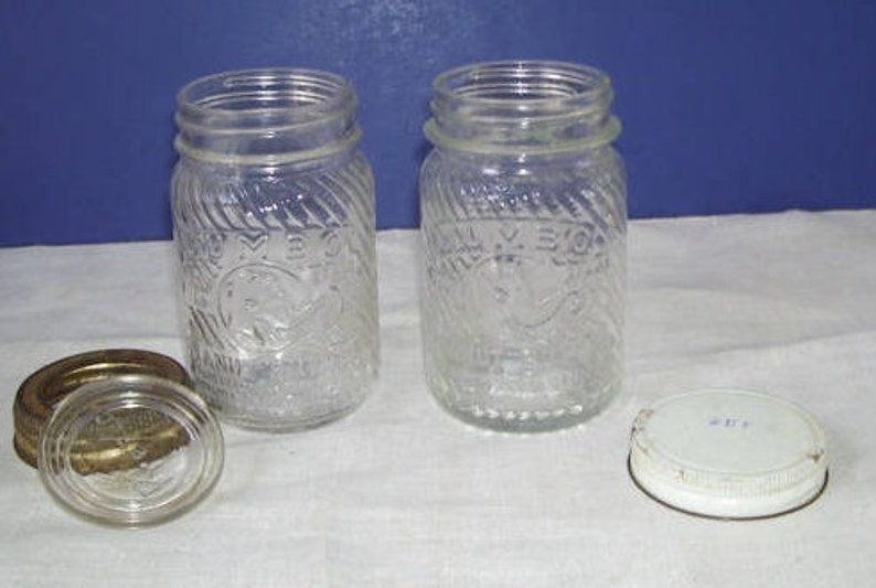 2 Vintage Jumbo Peanut Butter Jars White Lid Reads .43 Cents Etsy