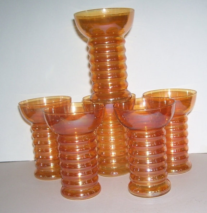 6 Ringed Amber Colored Glass Tumblers or Glasses Drinking Etsy