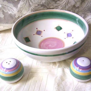 Italian Caleca Pottery Salad Bowl and Salt & Pepper Shakers, Hand Decorated