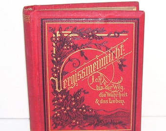 Antique German Birthday Book - Small Vergissmeinnicht German Book- Christian Remembrance Book Easter Date 1880-1900