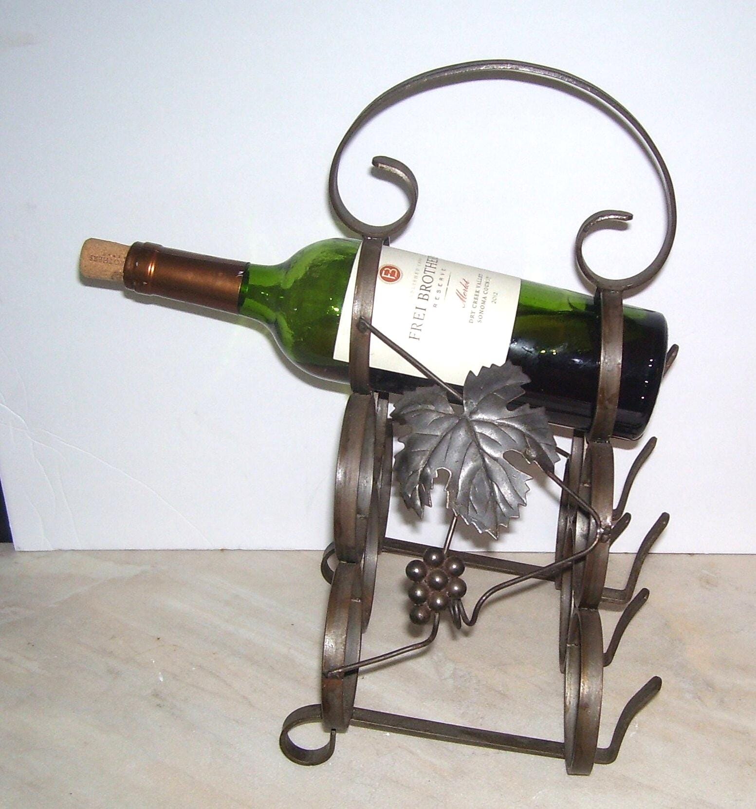 Vintage Wrought Iron 6-bottle Wine Rack – Grapes & Leaves Design  display picture 1