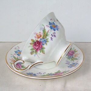 Springfield Bone China Floral Teacup and Saucer, Made in England, Gold Trimmed Teapot English Vintage Teacup Set, English Cottage, image 5