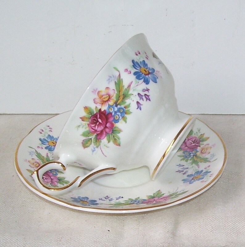 Springbone Cups Springfield Bone China Teacup and Saucer, English Cottage Floral, Gold ...