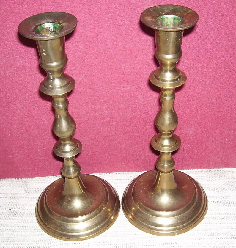 Solid Brass Candleholders Brass Candle Holers Pair Tall Brass Candle Holders