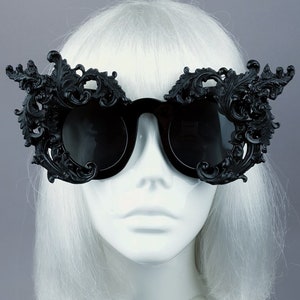 Ornate Black Filigree Sunglasses, Baroque, Statement, Rococo, Drag Queen, Goth, Gothic, Fashion, Accessories, OTT, Eyewear, Large, XL, Cute