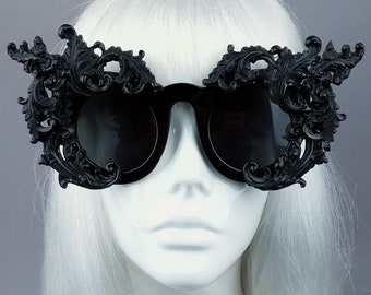 Ornate Black Filigree Sunglasses, Baroque, Statement, Rococo, Drag Queen, Goth, Gothic, Fashion, Accessories, OTT, Eyewear, Large, XL, Cute