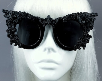 Black Filigree Ornate Sunglasses, Steampunk, Rococo Couture, Baroque, Gothic Bride, Goth Summer, OTT Eyewear, Unique, Unusual, Statement