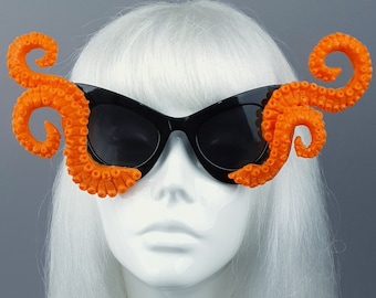 Ursula Orange Octopus Kraken Tentacle Sunglasses, Mermaid Statement Goth, Cats eye, Gothic Lolita, Sexy, Customised, Alt Fashion Accessories