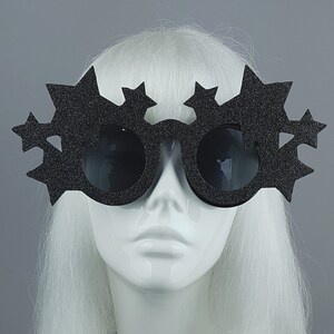 Black Glitter Star Novelty Sunglasses, Drag Queen, Glam Rock, Festival fashion, Quirky Fashion, Statement Accessories, OTT, Huge Fun Sunnies