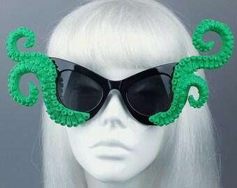 Ursula Green Octopus Kraken Tentacle Sunglasses, Mermaid Statement Goth, Cats eye, Gothic Lolita, Sexy, Customised, Alt Fashion, Accessories